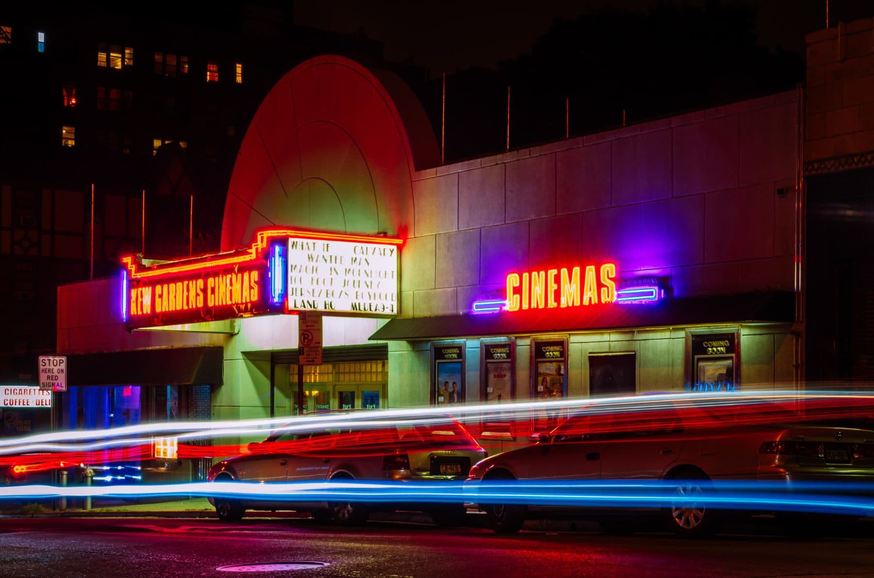 cinema building flashy cars